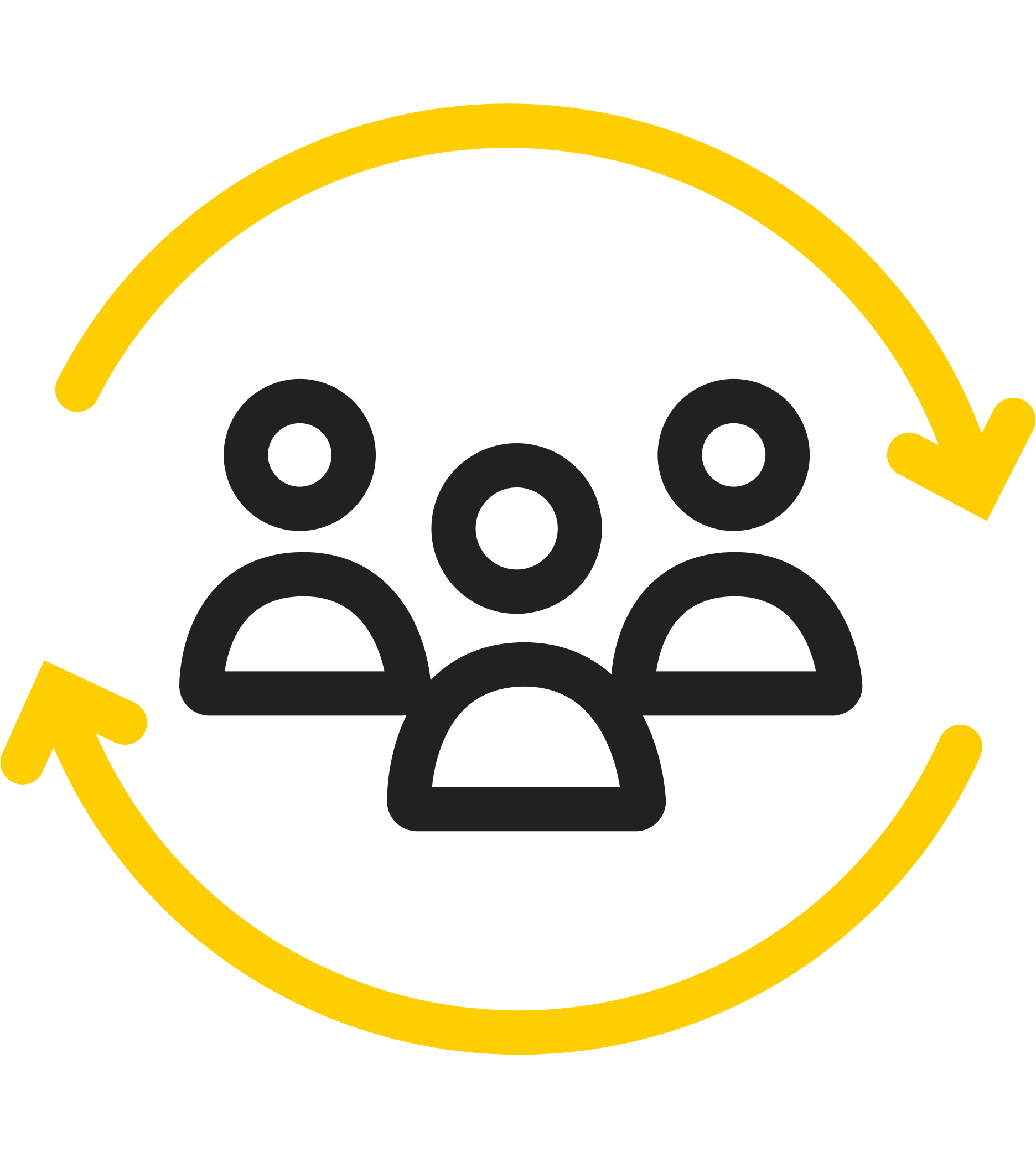 Icon met drie poppetjes en twee gele pijlen