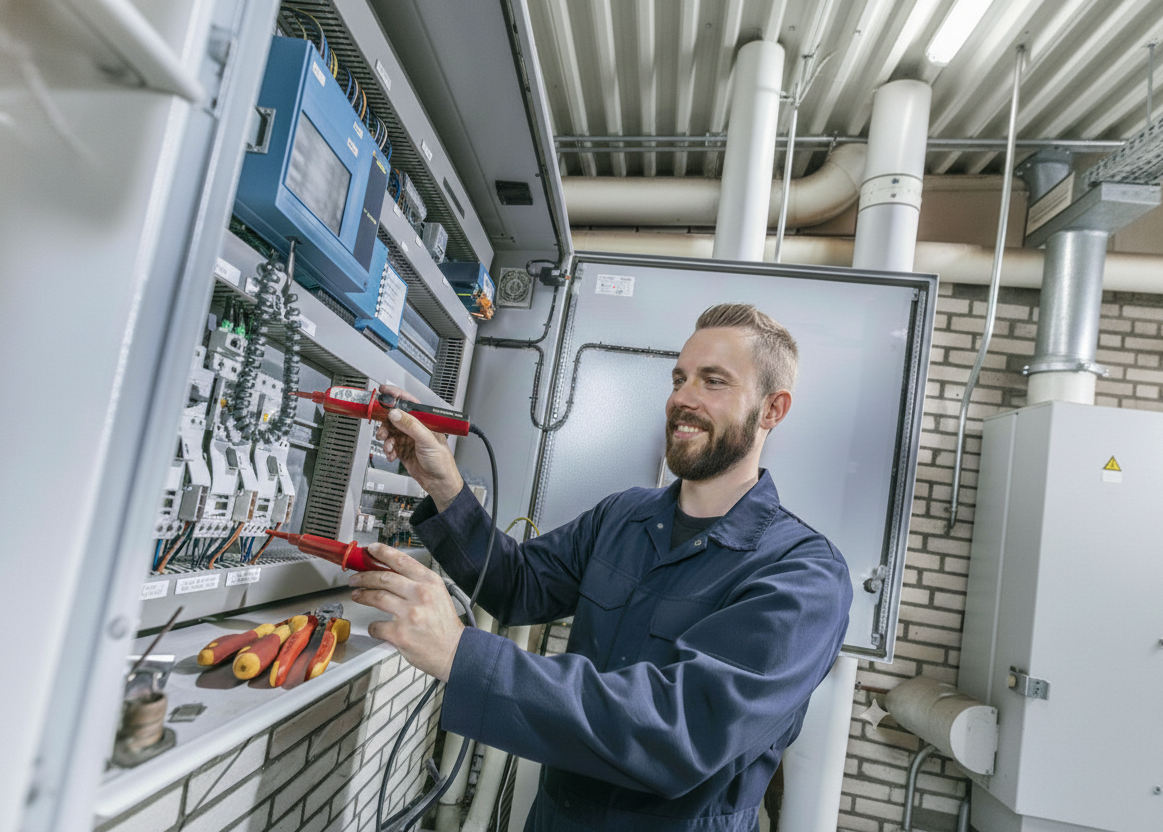 Monteur aan het werk in een meterkast