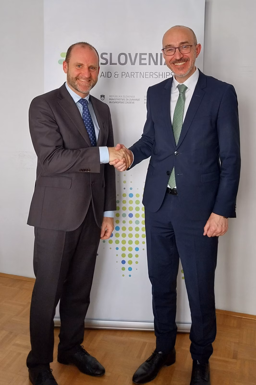 UNOPS AUMCO Chief Technical Advisor Jochen Penker with Ambassador Edvin Skrt, currently Director-General of the Directorate for Development Cooperation & Humanitarian Aid, MFA of Slovenia