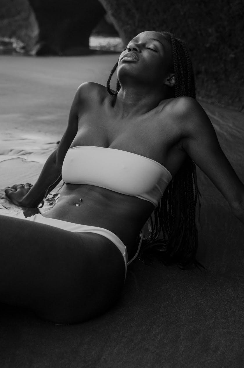 Woman leaning back in a bikini