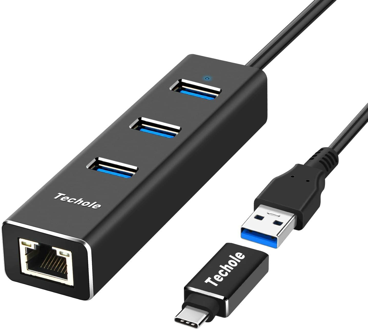 Techole Aluminium USB Ethernet Adapter Splitter