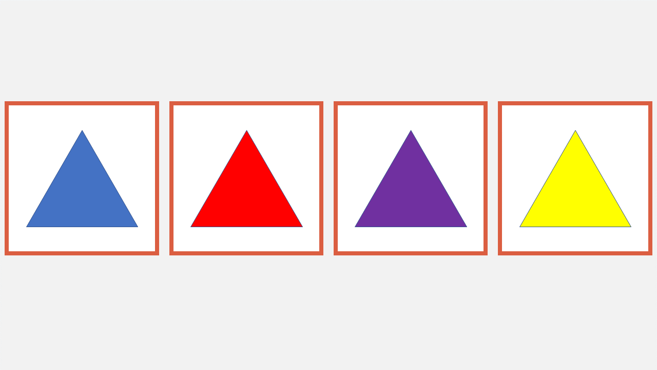 Figure classification CCAT Grade 5. Four differently coloured triangles