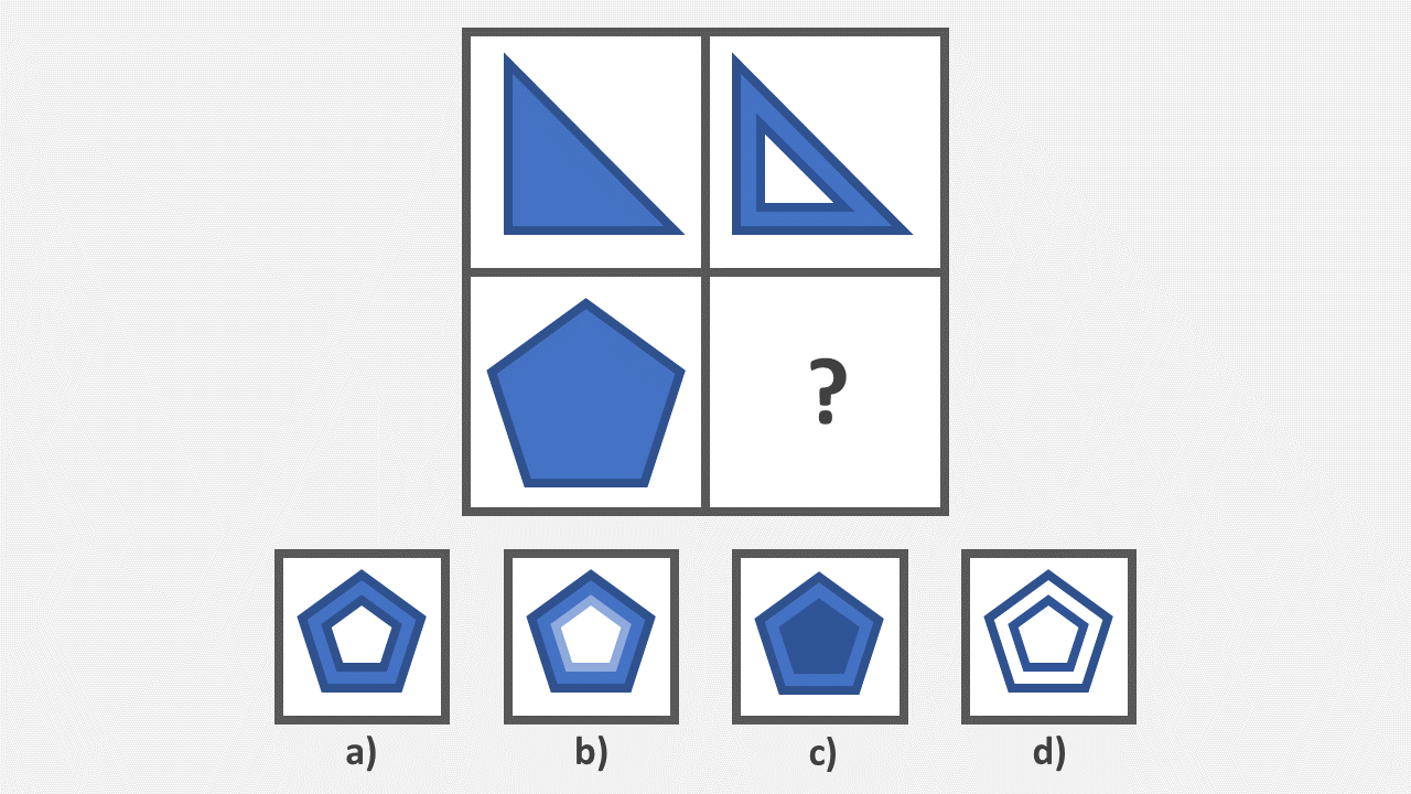 Figure Matrices CAT4: Which shape follows the same pattern as the ones above?