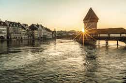 Chapel Bridge in Lucerne at Sunrise
