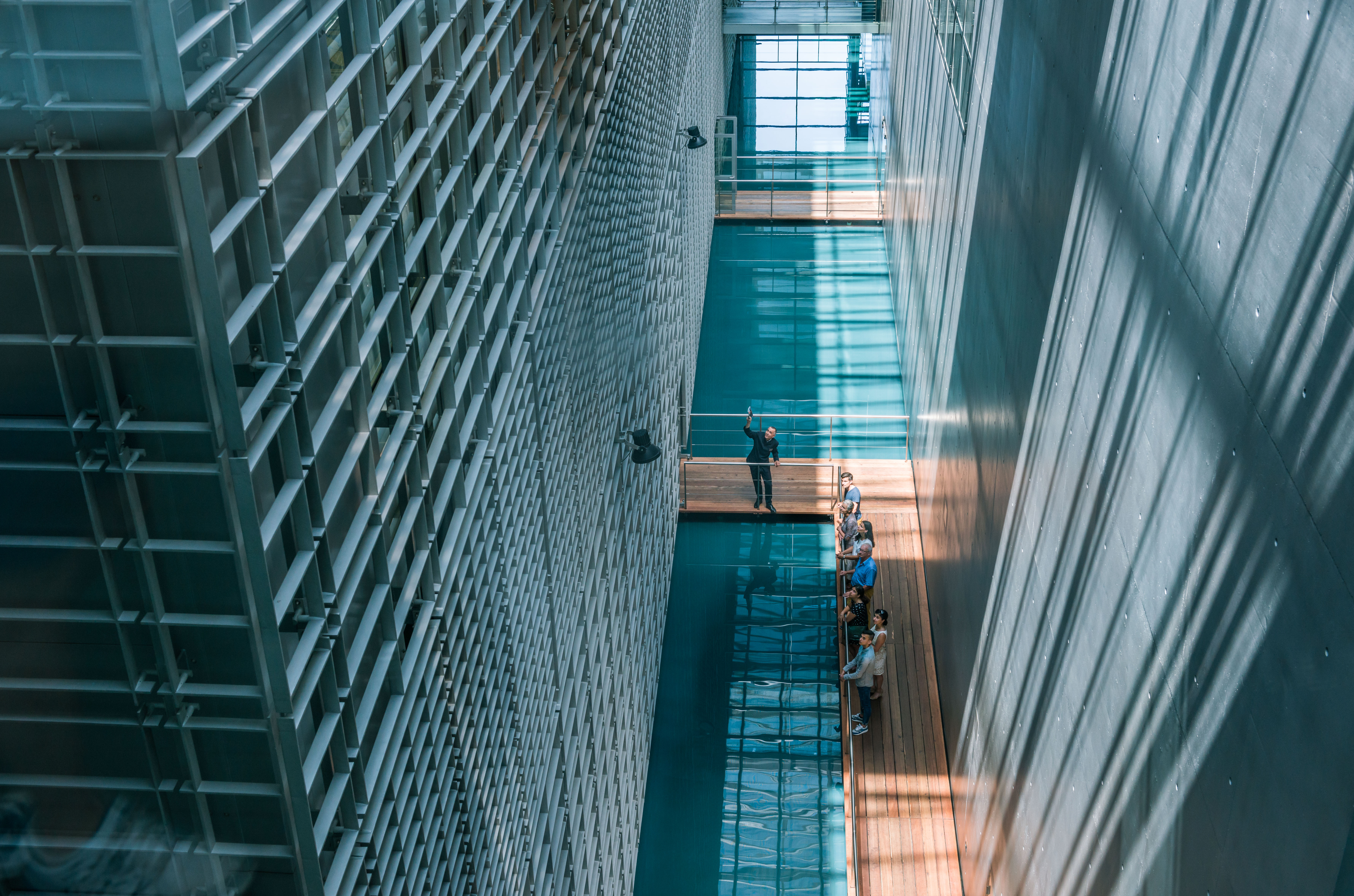 Visitors are guided through the premises of the KKL Luzern.