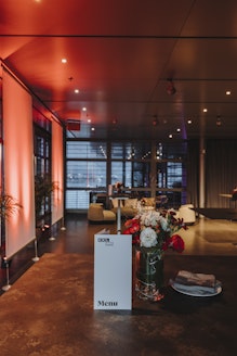 Hospitality with decorative gauzes in the Terrace Hall at the KKL Luzern