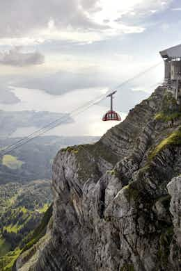 Pilatus Kulm with Pilatus Railway and view of Lucerne and Lake Lucerne Region