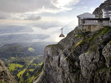 Pilatus Kulm with Pilatus Railway and view of Lucerne and Lake Lucerne Region