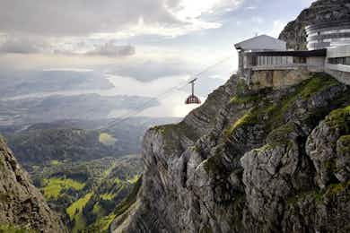 Pilatus Kulm with Pilatus Railway and view of Lucerne and Lake Lucerne Region