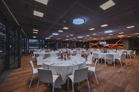 Gala dinner at the Deuxième in the KKL Lucerne with a view of Lake Lucerne at night