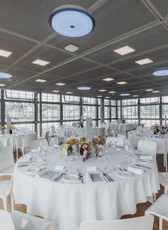 Gala Dinner at Deuxième in KKL Lucerne with view of Lake Lucerne by day