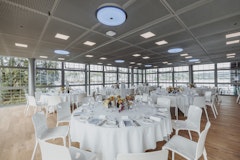 Gala Dinner at Deuxième in KKL Lucerne with view of Lake Lucerne by day