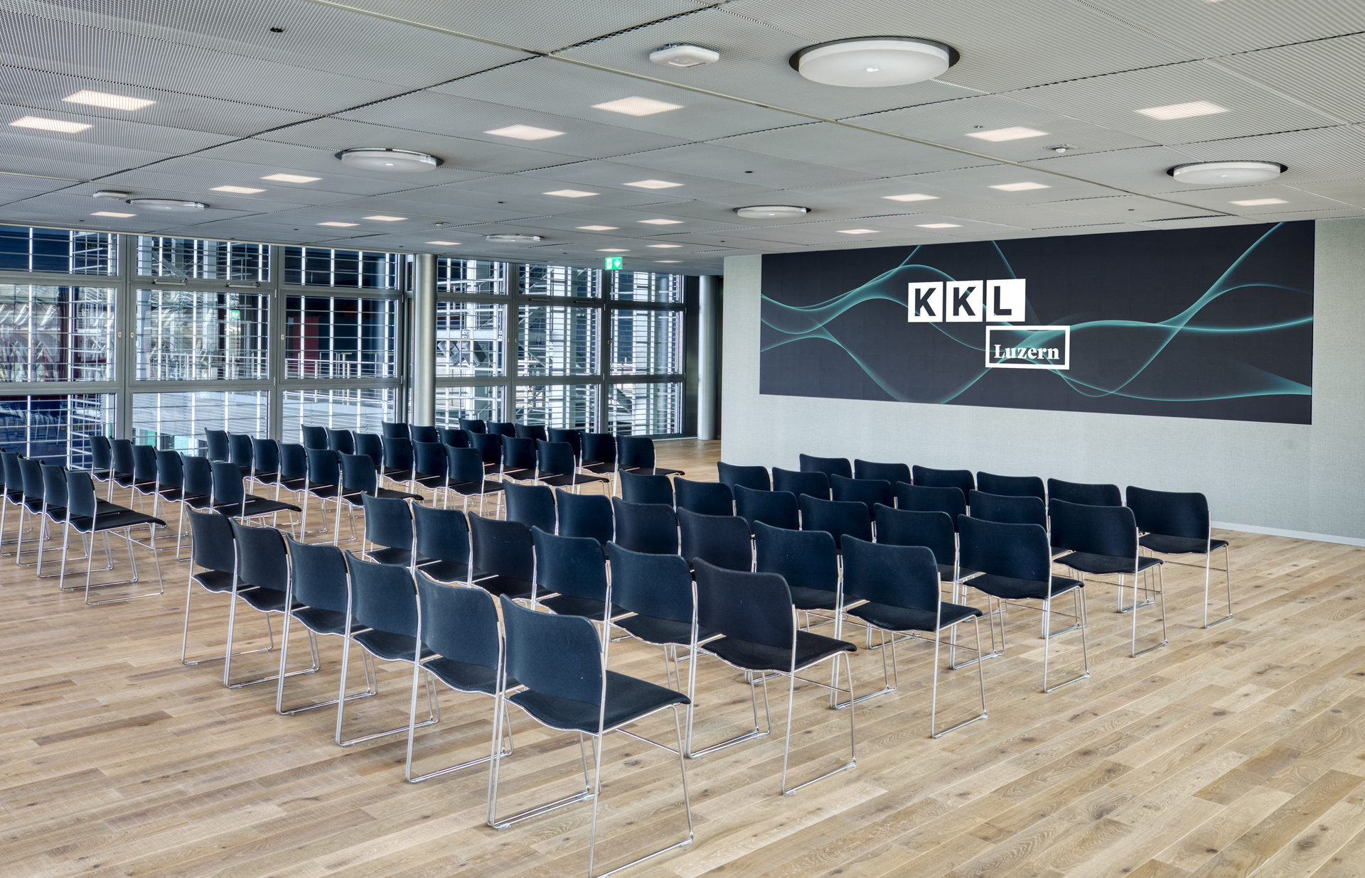 Row Seating with LED Wall in the Deuxième at the KKL Lucerne