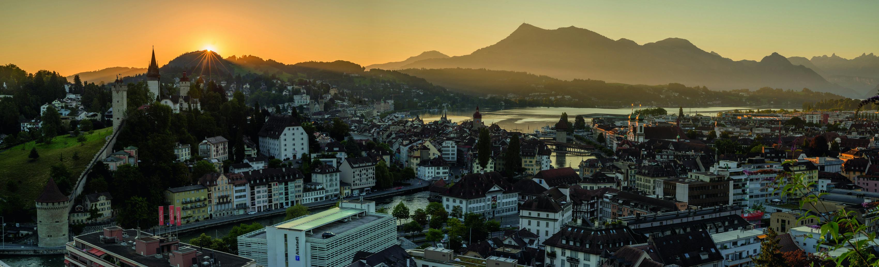 Sunrise over Lucerne with the Rigi in the background
