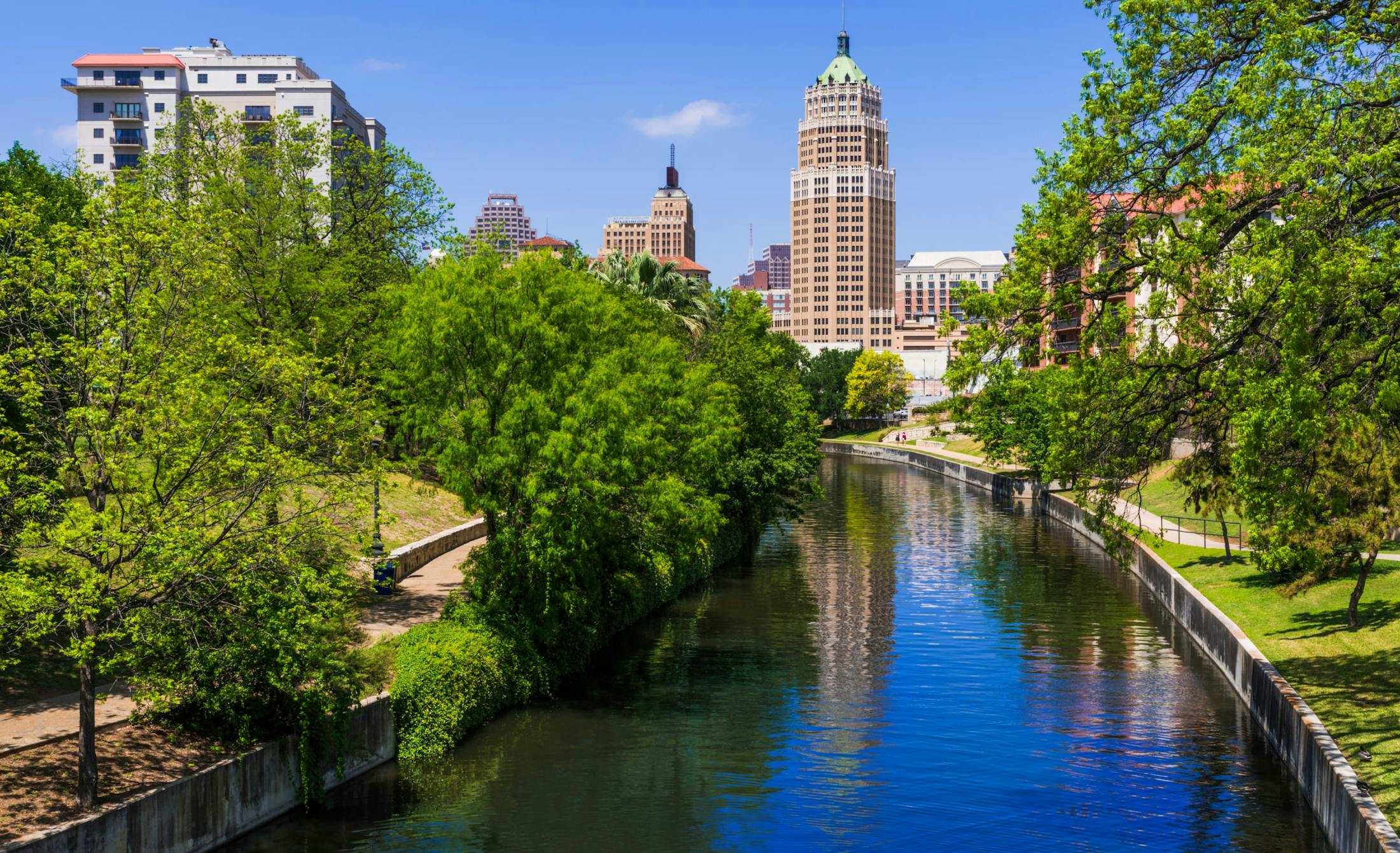 San Antonio river with buildings in the background