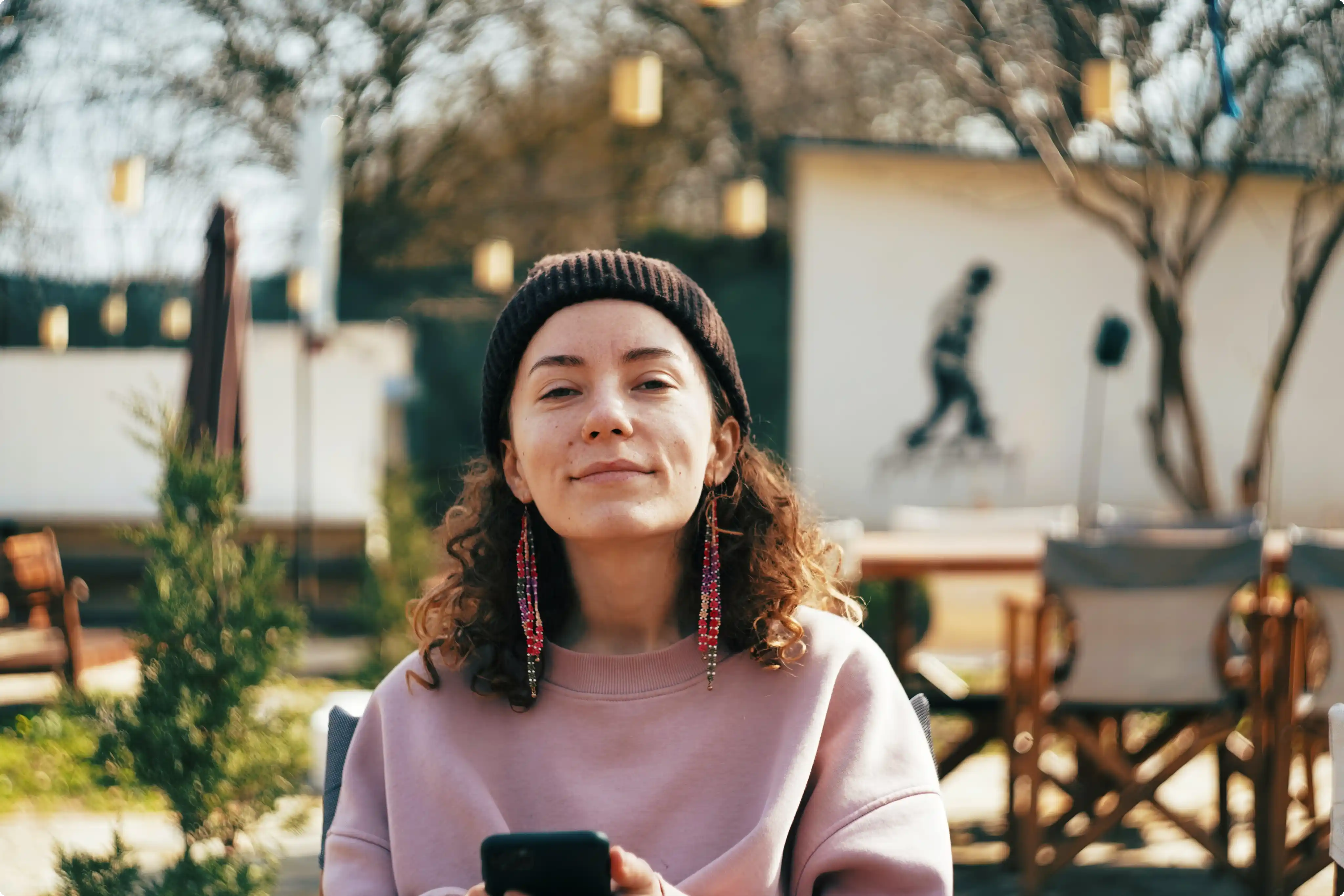 Young woman staring straight.