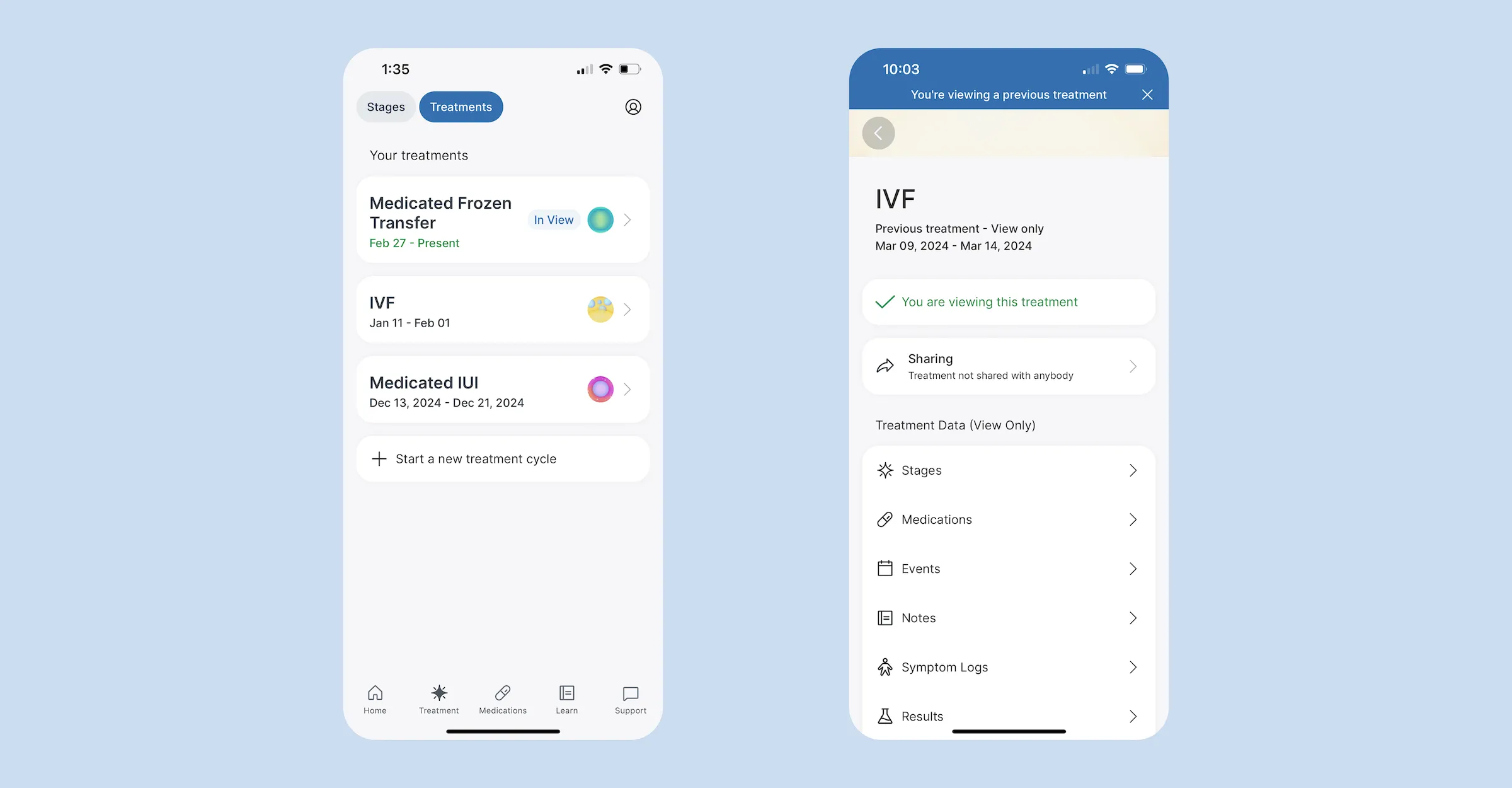 Berry App feature past treatments