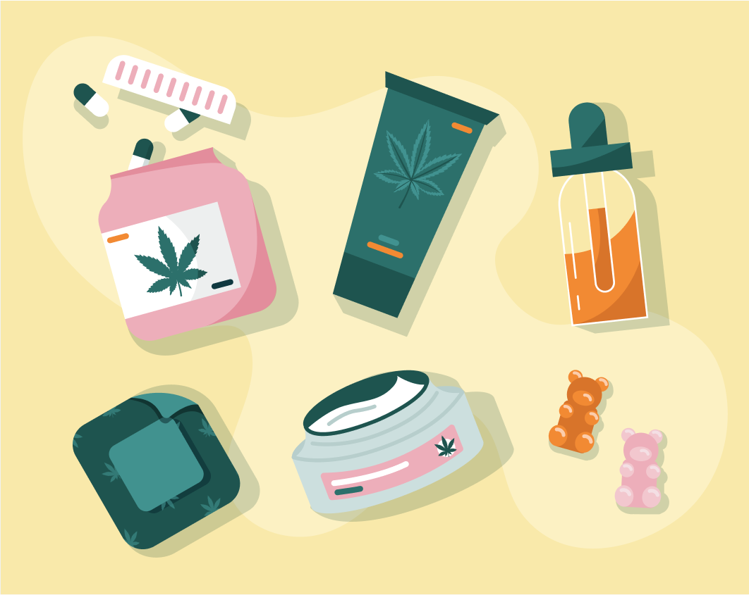 Medical cannabis treatment products displayed on a tabletop