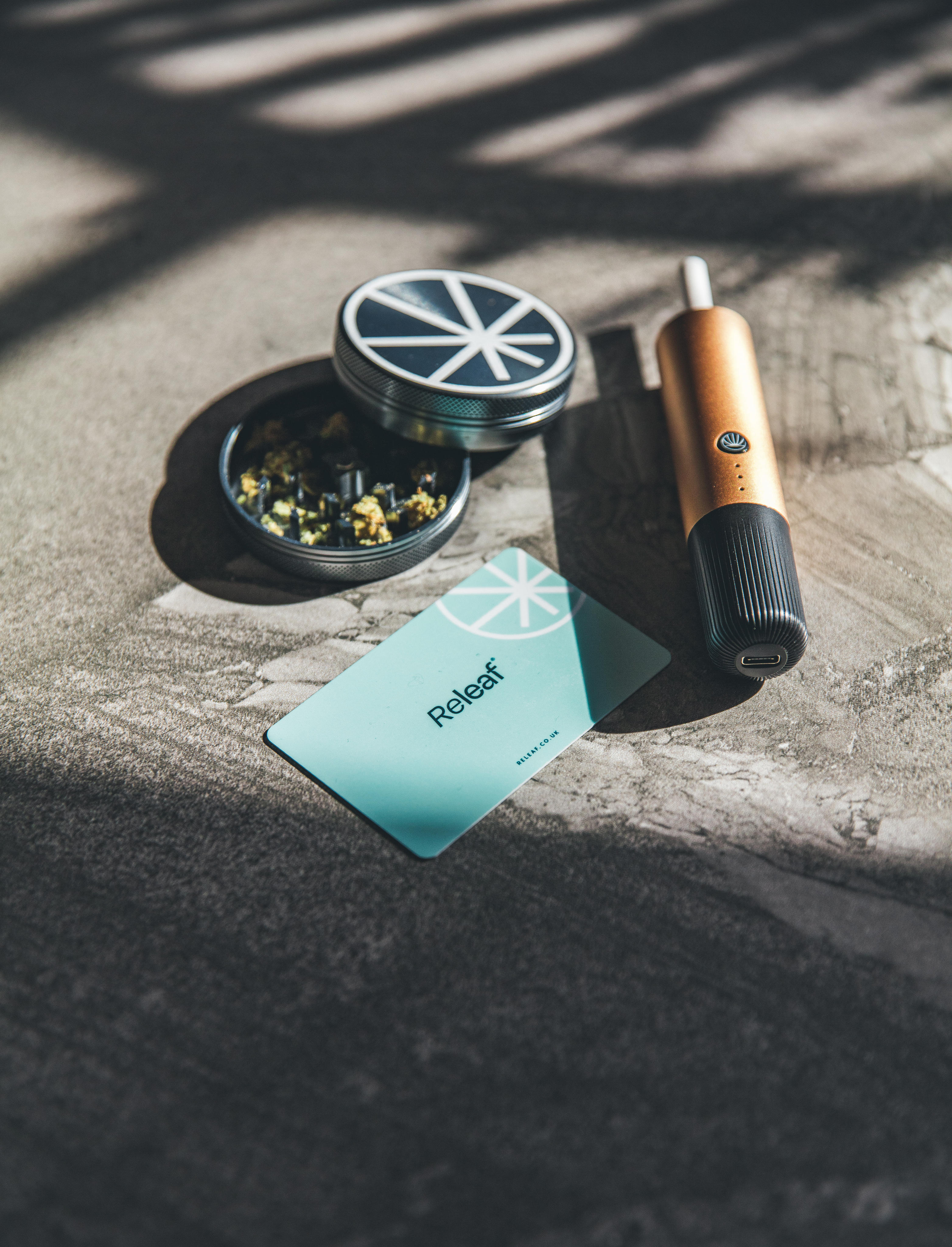 Medical cannabis treatment products arranged on a medical table