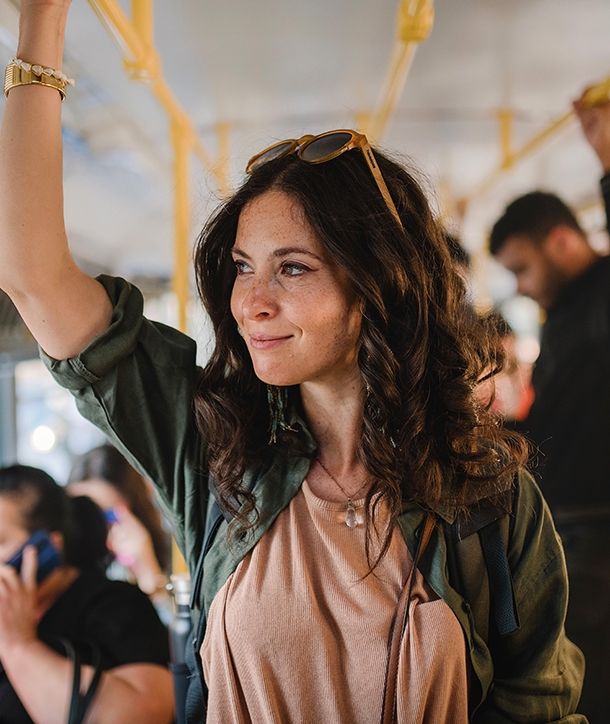 Woman on a bus