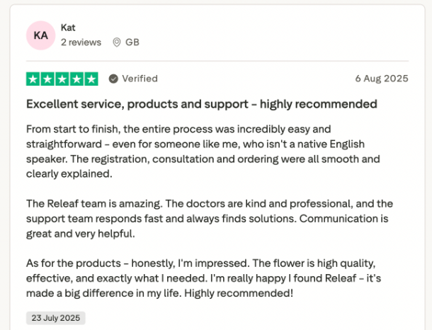 Releaf trustpilot patient review