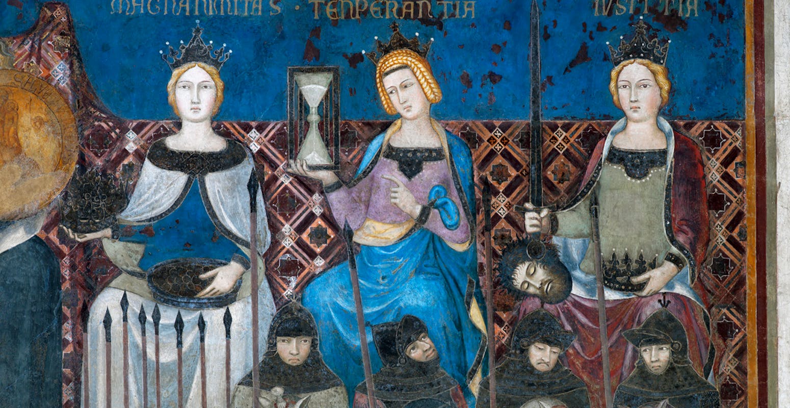 tre dame sedute con clessidra su sfondo blu