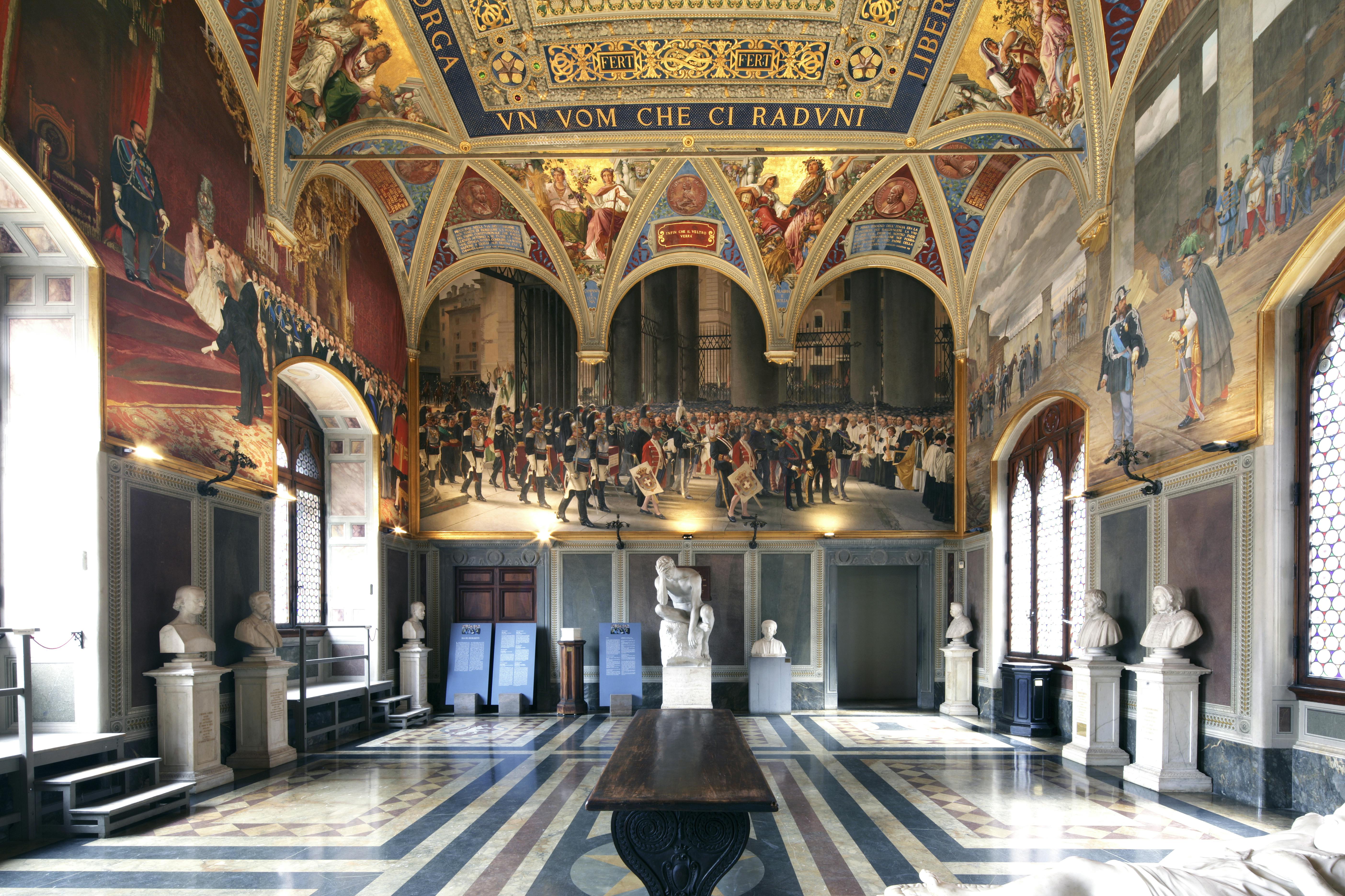 Foto della Sala del Risorgimento con vista su "Incontro di Vittorio Emanuele II con Giuseppe Garibaldi"