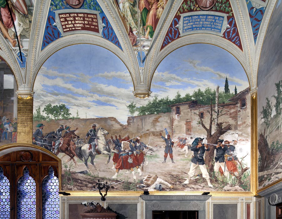 Affresco "La Bataglia di Palestro" nella sala del Risorgimento al Museo Civico di Siena