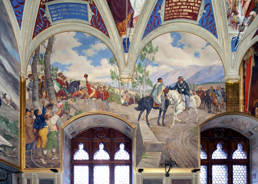 Affresco "Incontro di Teano" nella sala del Risorgimento al Museo Civico di Siena