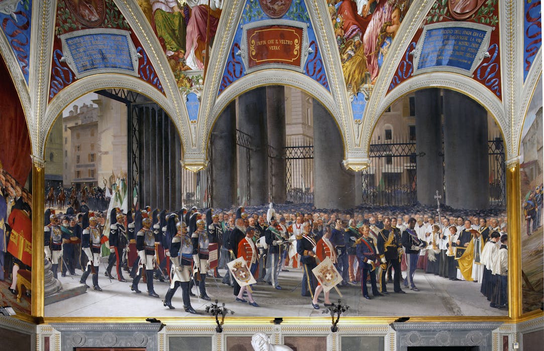 Affresco "Il trasporto di Vittorio Emanuele II al Pantheon" nella sala del Risorgimento al Museo Civico di Siena