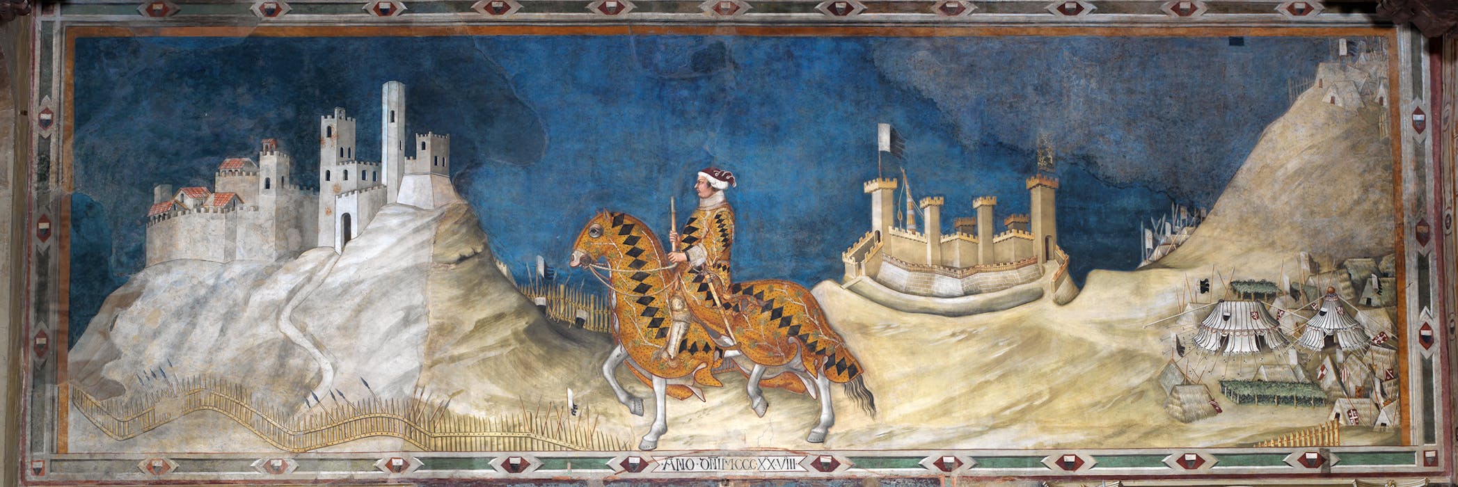 Affresco "Guidoriccio da Fogliano all'assedio di Montemassi" presente nella sala del Mappamondo del Museo Civico di Siena