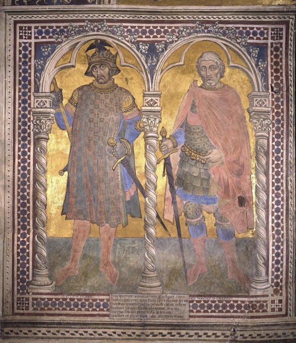 Affresco "Cesare e Pompeo" nell'Anticapella del Museo Civico di Siena