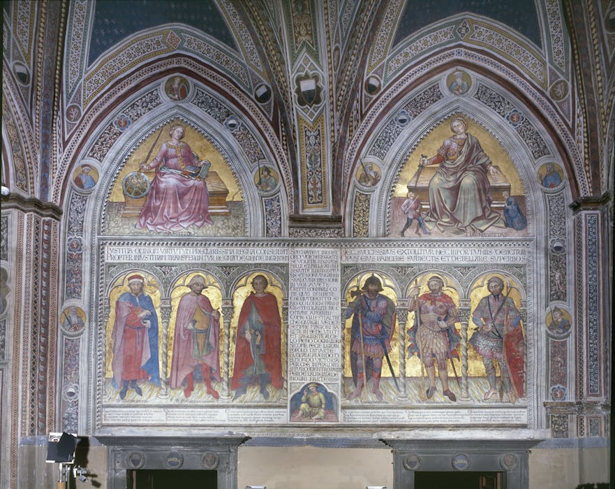 Affresco "Virtù e Uomini illustri" nell'anticappella del Museo Civico di Siena