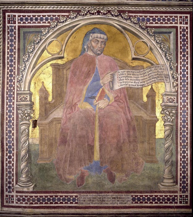 Affresco "Aristotele" di Taddeo di Bartolo presente nell'Anticappella del Museo Civico di Siena