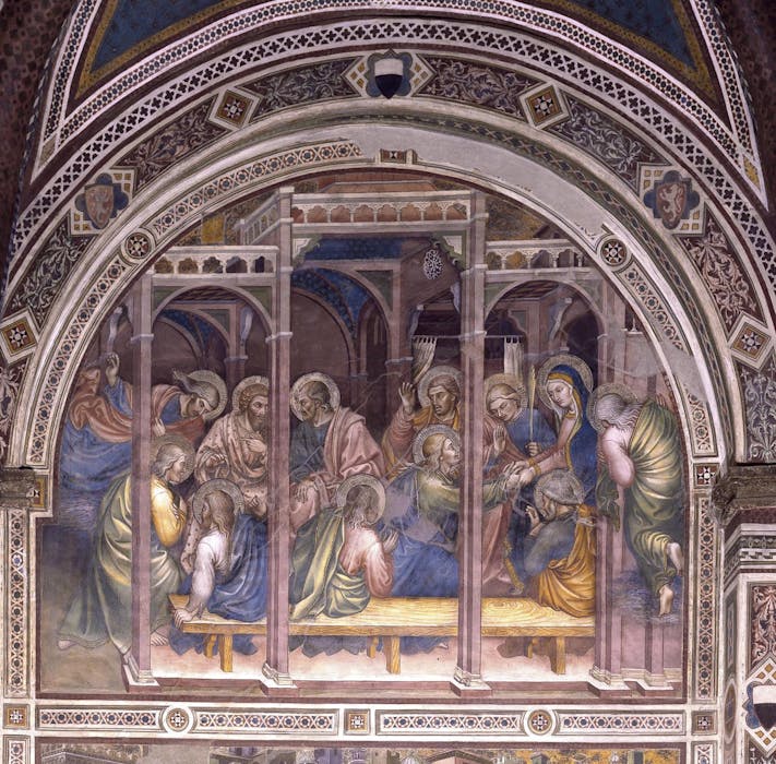 Affresco "Arrivo degli Apostoli e colloquio con Maria" nella Cappella del Museo Civico di Siena