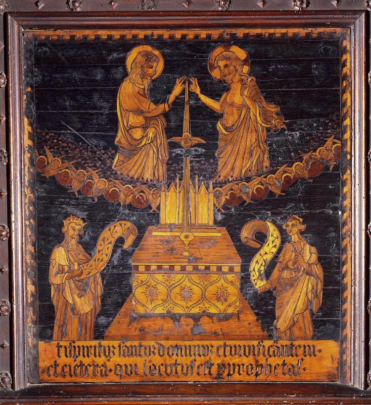Intarsio "Credo nello Spirito Santo" nella Cappella dei Nove di Niccolà de' Cori
