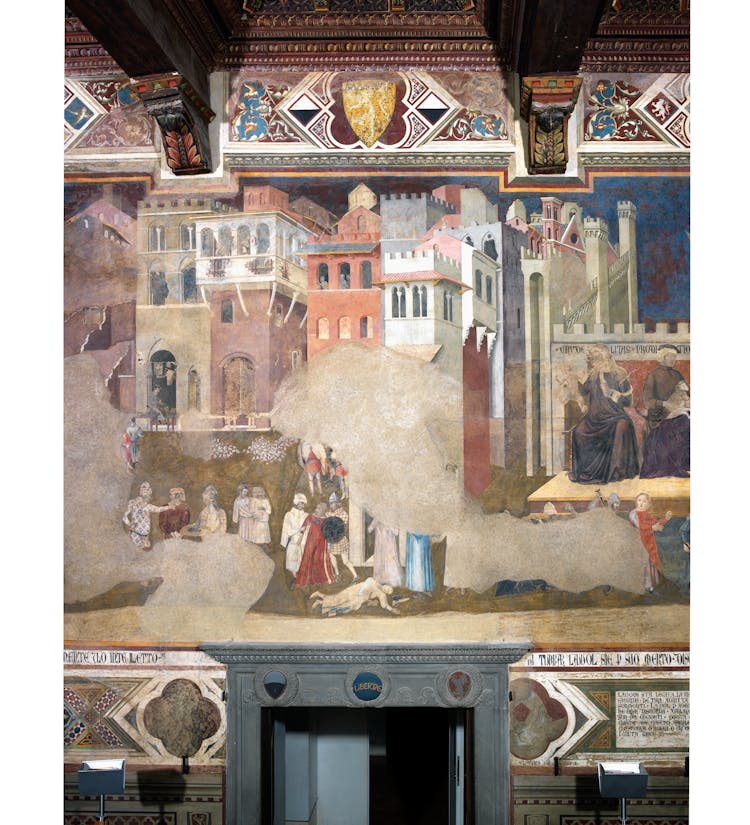 Particolare Affresco "Effetti del Cattivo Governo in città e in campagna" nella sala della Pace al Museo Civico di Siena