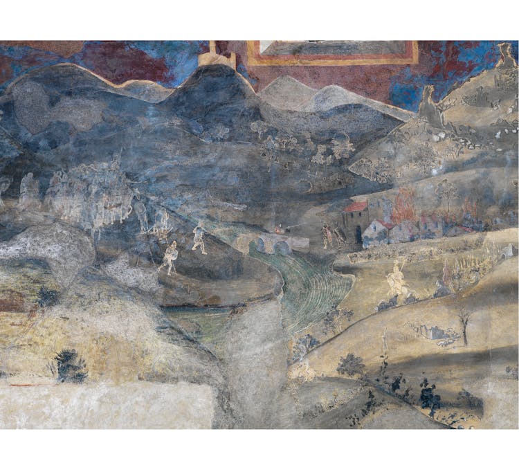 Particolare Affresco "Effetti del Cattivo Governo in città e in campagna" nella sala della Pace al Museo Civico di Siena