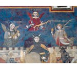 Particolare dell'affresco "Allegoria del Cattivo Governo" nella sala della Pace al Museo Civico di Siena