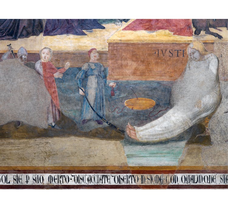 Particolare dell'affresco "Allegoria del Cattivo Governo" nella sala della Pace al Museo Civico di Siena