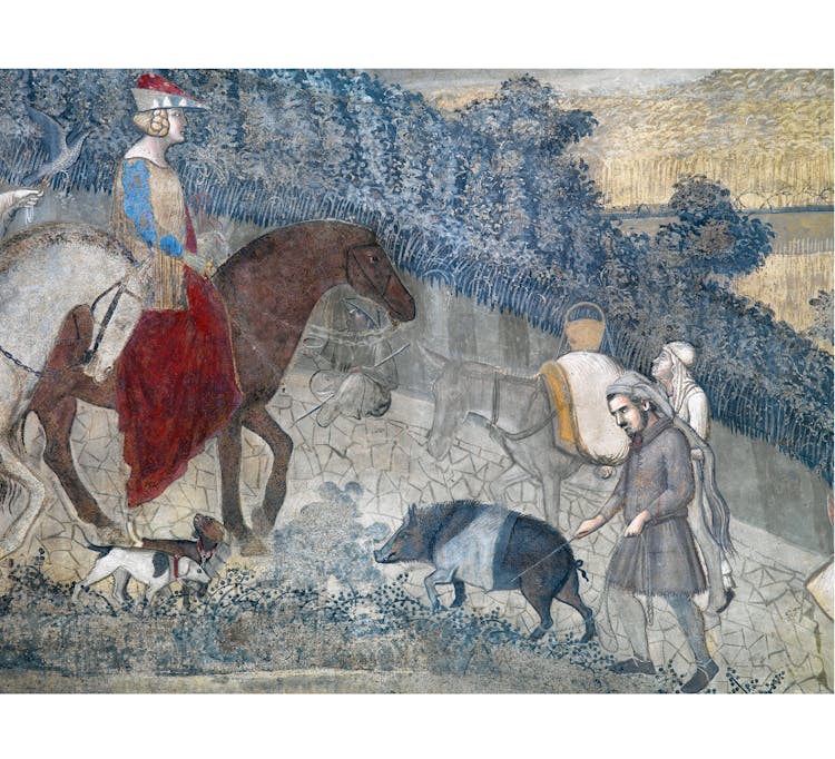 Particolare dell'affresco "Effetti del Buon Governo in campagna" nella sala della Pace al Museo Civico di Siena