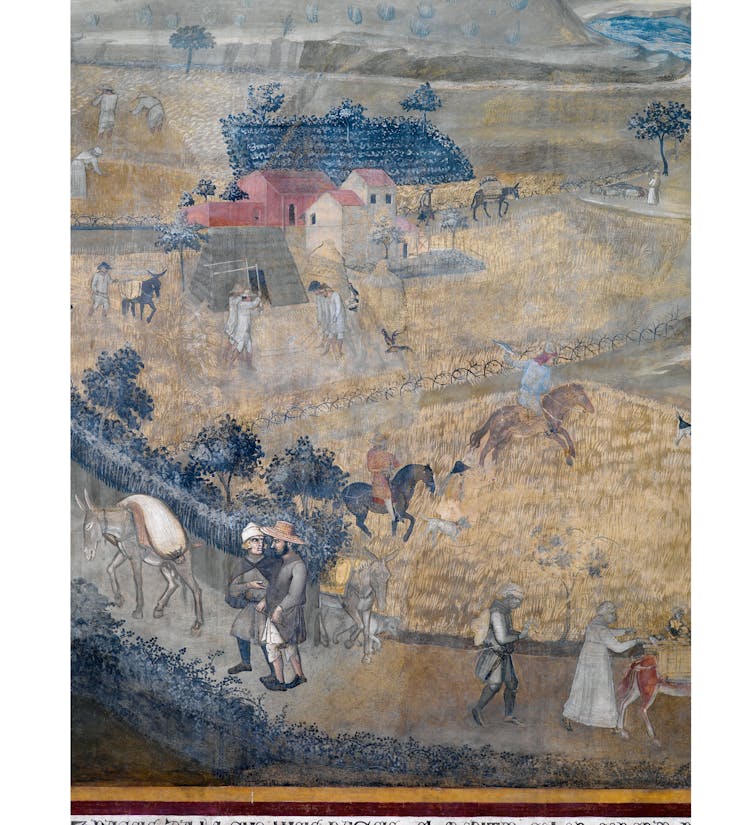 Particolare dell'affresco "Effetti del Buon Governo in campagna" nella sala della Pace al Museo Civico di Siena