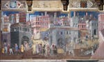 Affresco "Effetti del Buon Governo in città" nella sala della Pace al Museo Civico di Siena