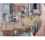 Particolare dell'affresco "Effetti del Buon Governo in città" nella sala della Pace al Museo Civico di Siena
