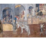 Particolare dell'affresco "Effetti del Buon Governo in città" nella sala della Pace al Museo Civico di Siena