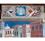 Particolare dell'affresco "Effetti del Buon Governo in città" nella sala della Pace al Museo Civico di Siena
