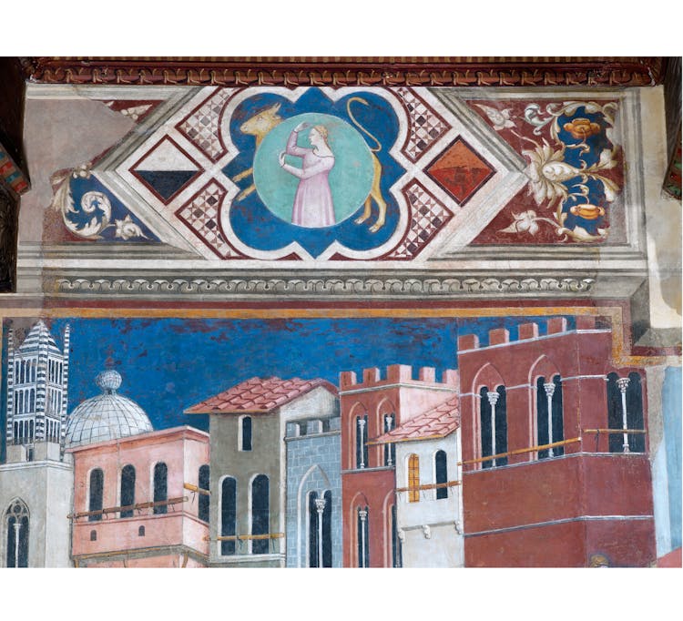 Particolare dell'affresco "Effetti del Buon Governo in città" nella sala della Pace al Museo Civico di Siena