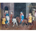 Particolare dell'affresco "Effetti del Buon Governo in città" nella sala della Pace al Museo Civico di Siena