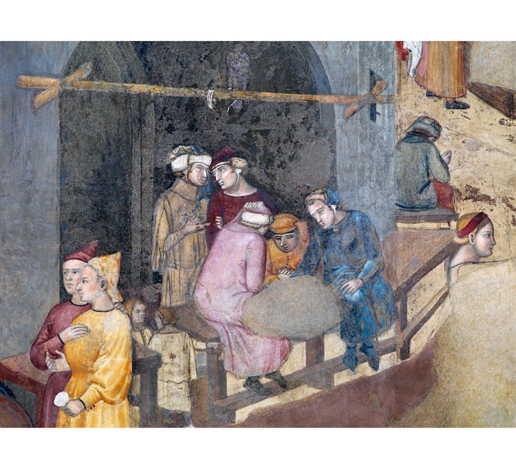 Particolare dell'affresco "Effetti del Buon Governo in città" nella sala della Pace al Museo Civico di Siena