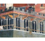 Particolare dell'affresco "Effetti del Buon Governo in città" nella sala della Pace al Museo Civico di Siena